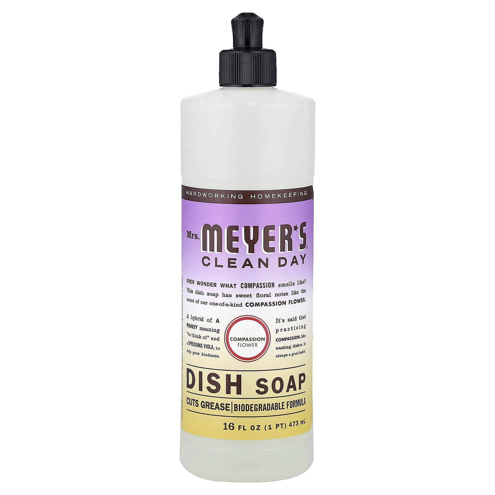 Mrs. Meyers Clean Day, Dish Soap, Compassion Flower, 16 fl oz (473 ml) - Image 1