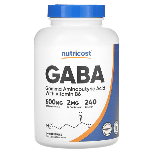 Nutricost, GABA With Vitamin B6, 500 mg, 240 Capsules - Image 1
