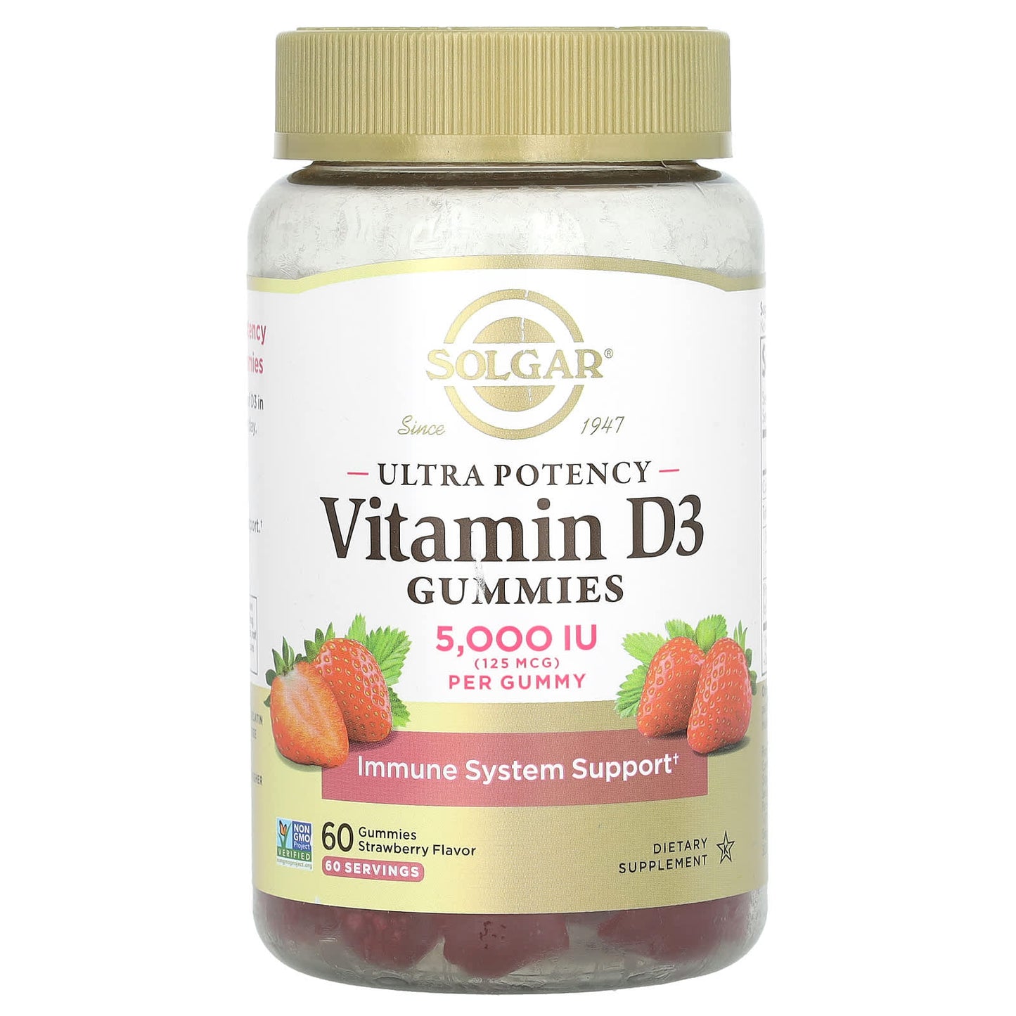 Solgar, Ultra Potency Vitamin D3 Gummies, Strawberry, 125 mcg (5,000 IU), 60 Gummies - Image 1