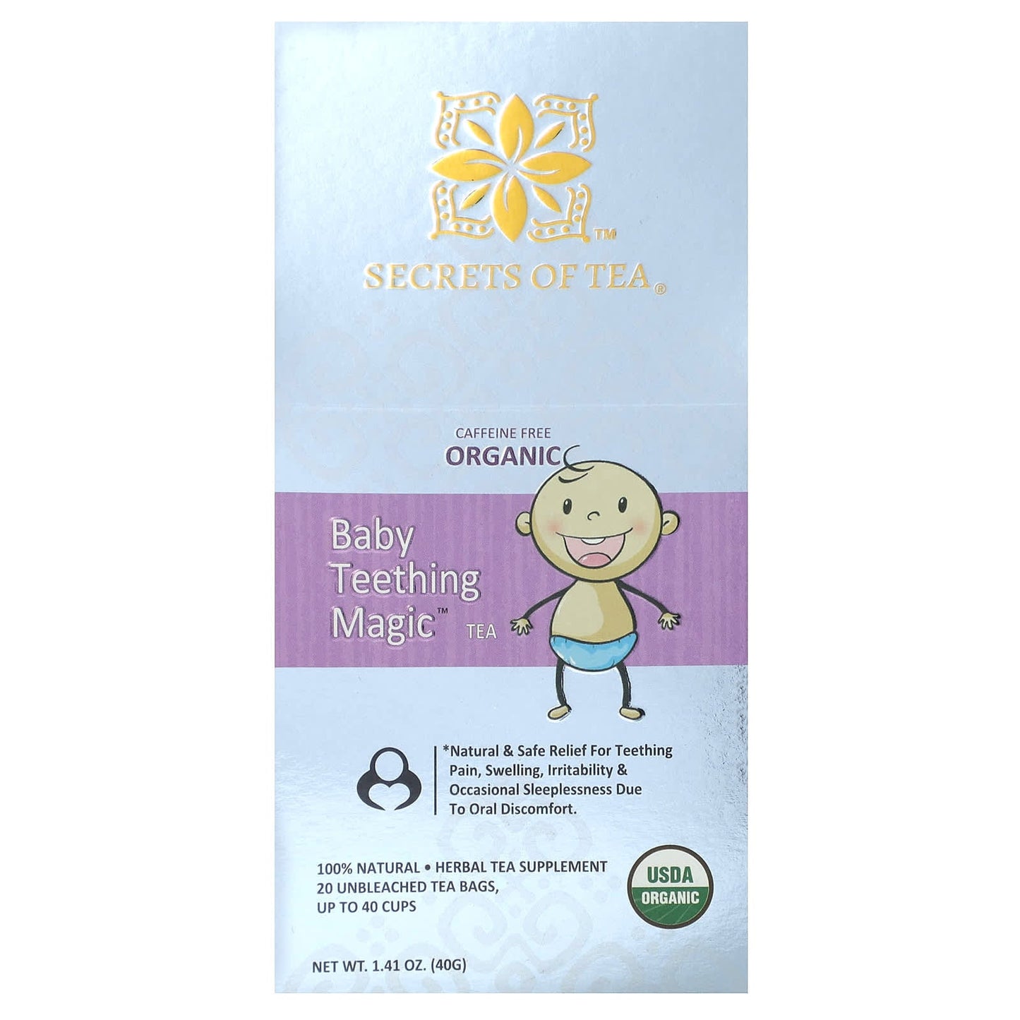 Secrets of Tea, Organic Baby Teething Magic Tea, Caffeine Free, 20 Unbleached Tea Bags, 1.41 oz (40 g) - Image 1