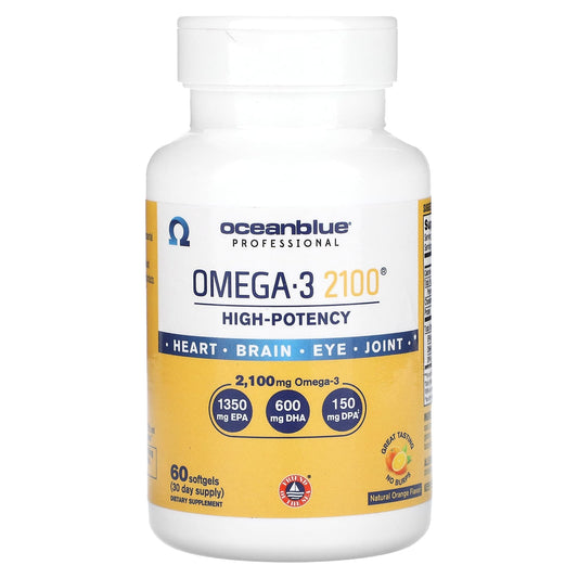 OceanBlue, Professional, Omega-3 2100, High-Potency, Natural Orange, 60 Softgels (1,050 mg per Softgel) - Image 1