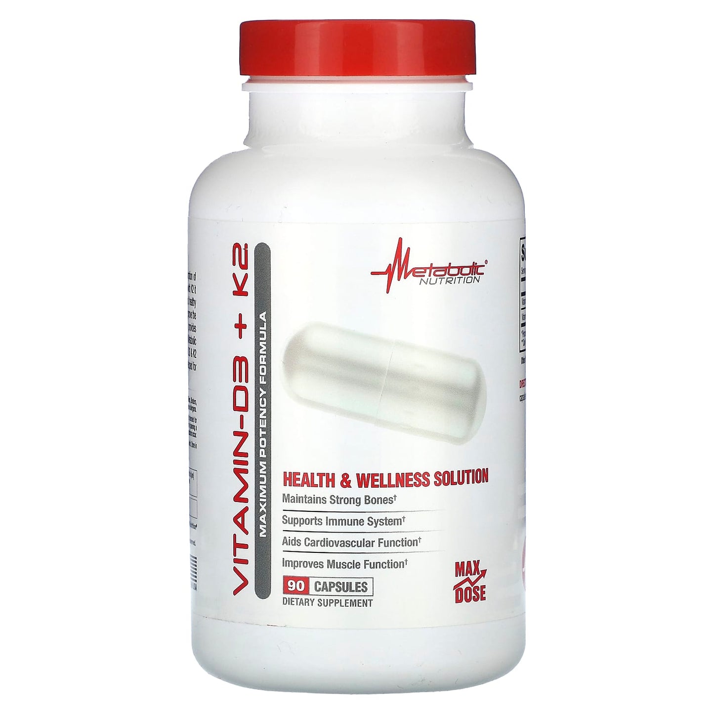 Metabolic Nutrition, Vitamin-D3 + K2, Maximum Potency Formula, 90 Capsules - Image 1