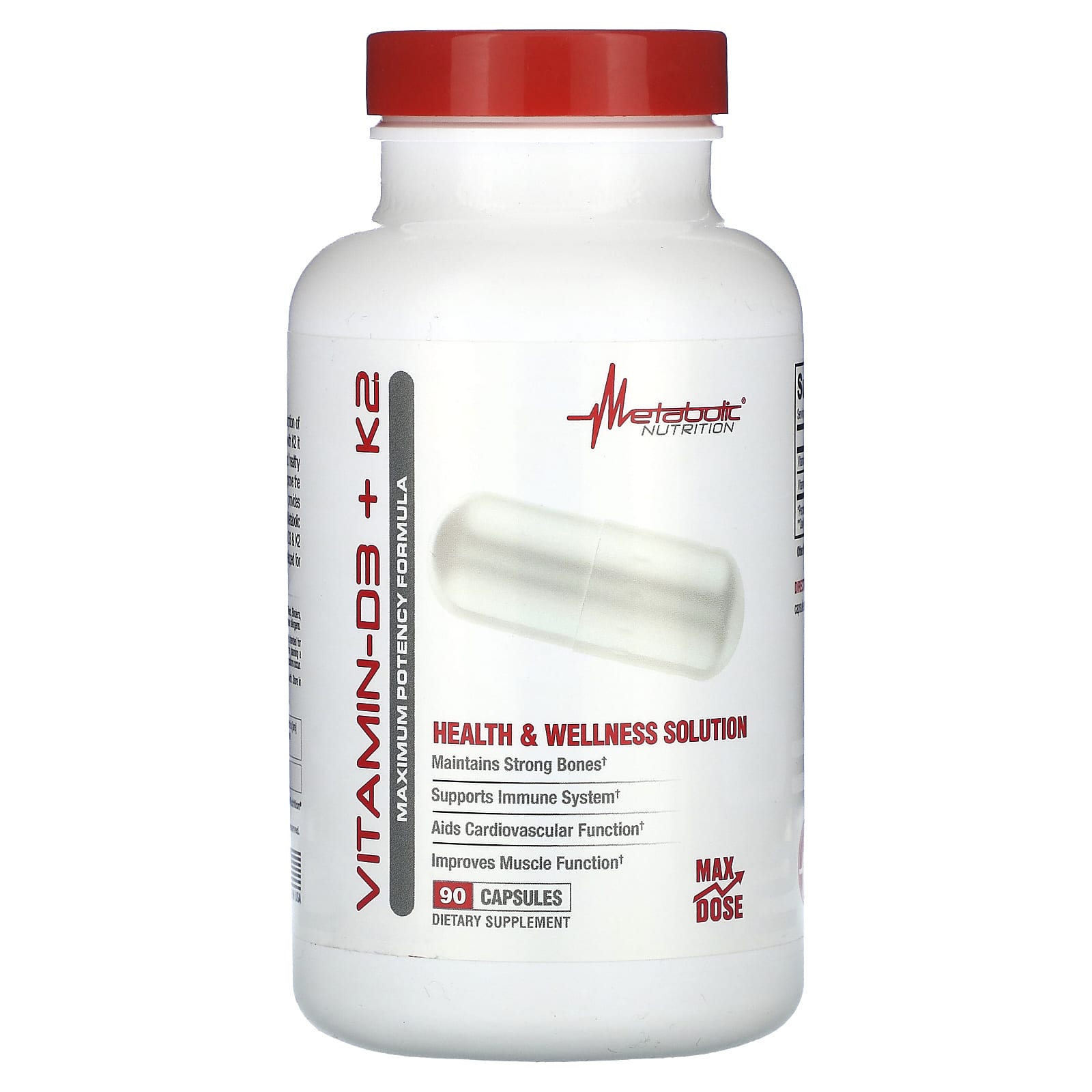 Metabolic Nutrition, Vitamin-D3 + K2, Maximum Potency Formula, 90 Capsules - Image 1