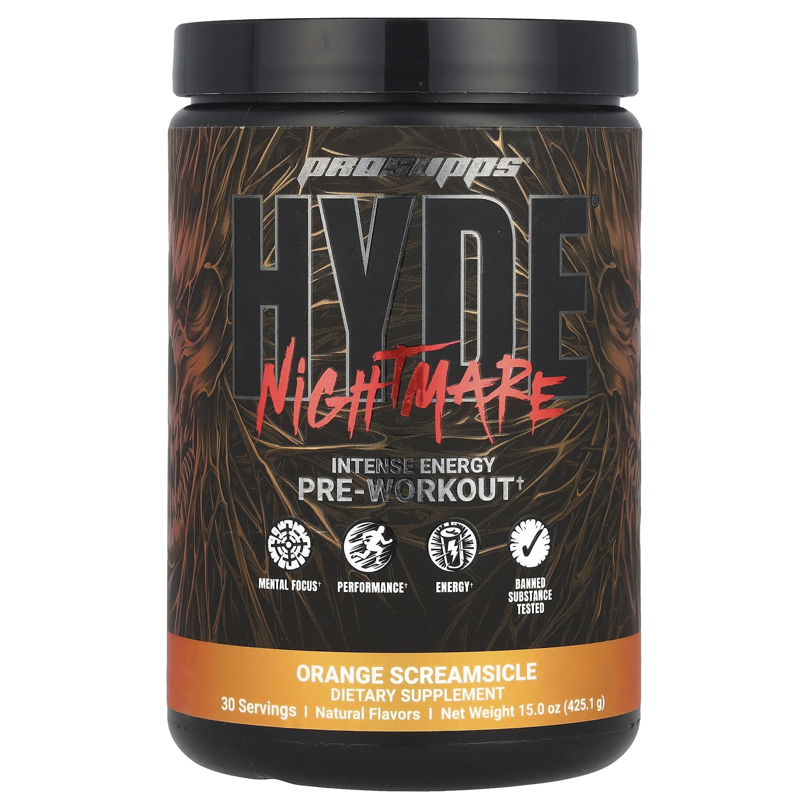 ProSupps, HYDE® Nightmare, Intense Energy Pre-Workout, Orange Screamsicle, 15 oz (425.1 g) - Image 1