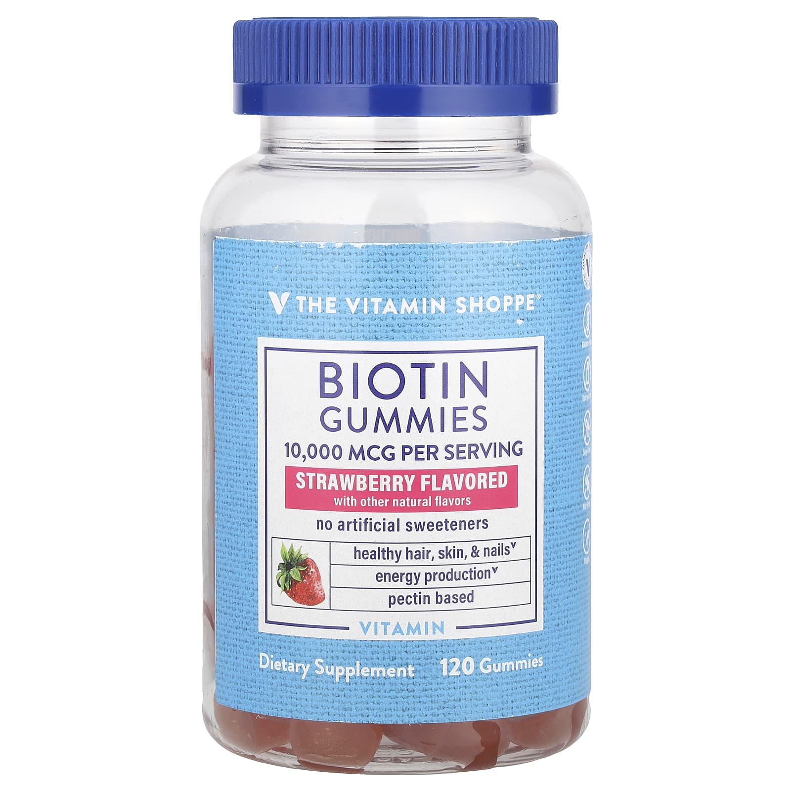 The Vitamin Shoppe, Biotin Gummies, Strawberry, 120 Gummies (5,000 mcg per Gummy) - Image 1