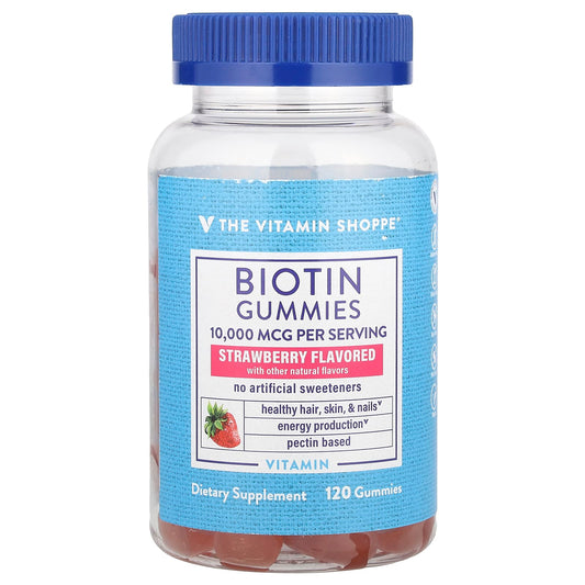The Vitamin Shoppe, Biotin Gummies, Strawberry, 120 Gummies (5,000 mcg per Gummy) - Image 1