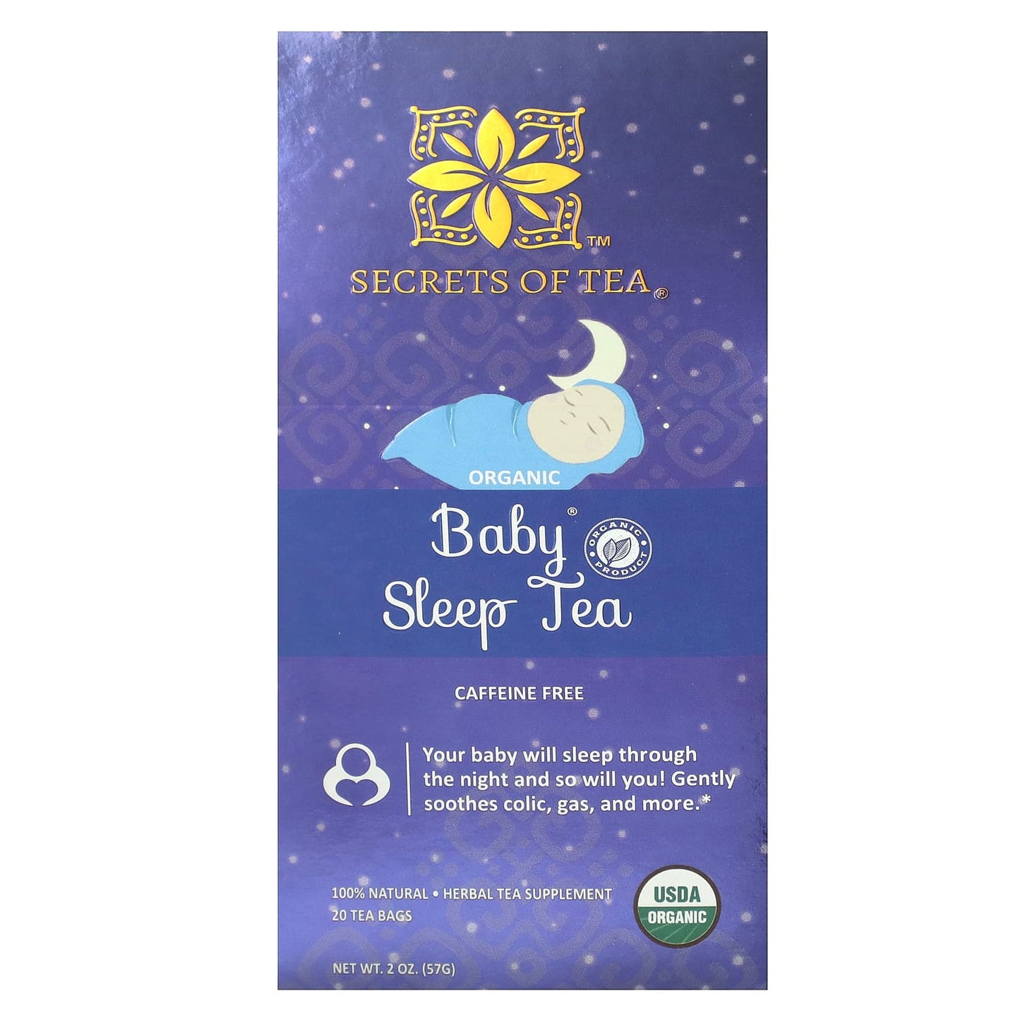 Secrets of Tea, Organic Baby Sleep Tea, Caffeine Free, 20 Tea Bags, 2 oz (57 g) - Image 1