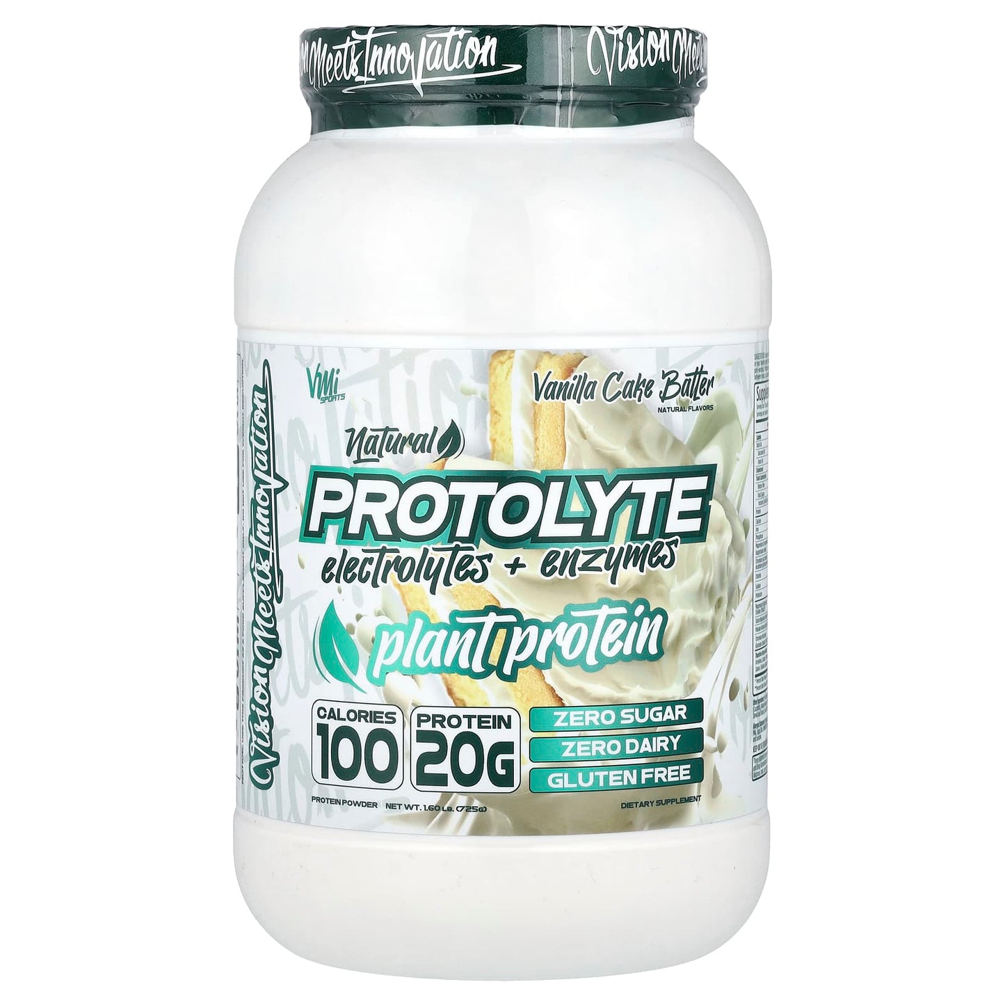 VMI Sports, ProtoLyte, Plant Protein Powder, Vanilla Cake Batter, 1.6 lb (725 g) - Image 1