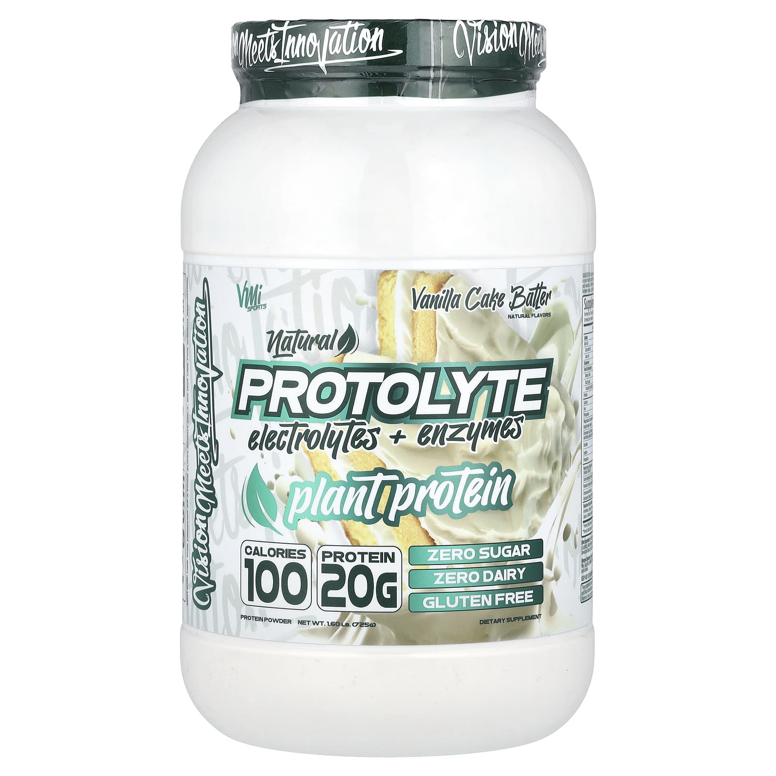 VMI Sports, ProtoLyte, Plant Protein Powder, Vanilla Cake Batter, 1.6 lb (725 g) - Image 1