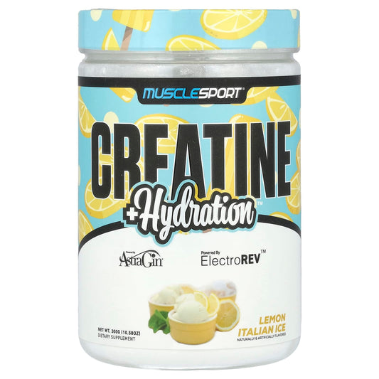 MuscleSport, Creatine + Hydration, Lemon Italian Ice, 10.58 oz (300 g) - Image 1