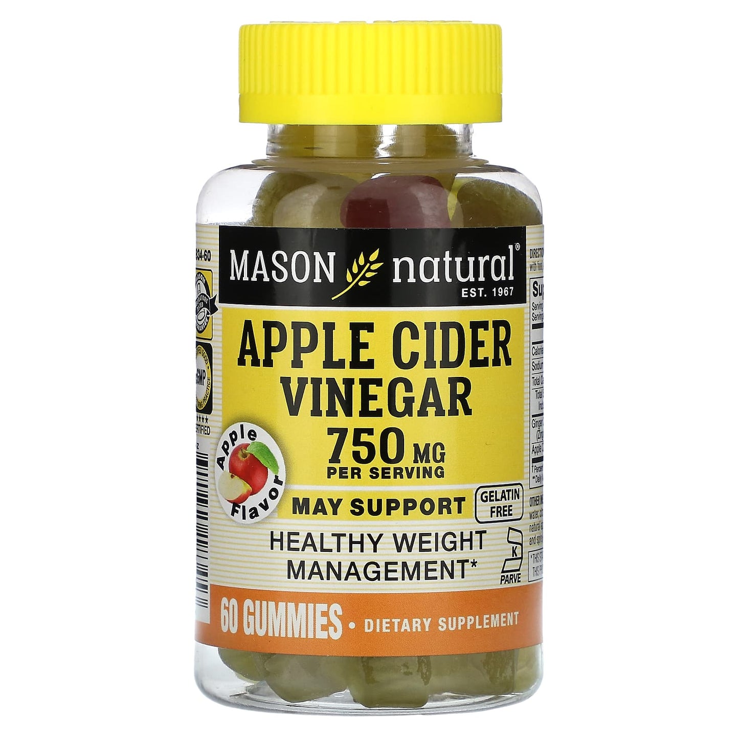 Mason Natural, Apple Cider Vinegar Gummies, Apple, 60 Gummies - Image 1