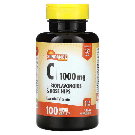 Sundance Vitamins, C + Bioflavonoids & Rose Hips, 100 Coated Caplets - Image 1
