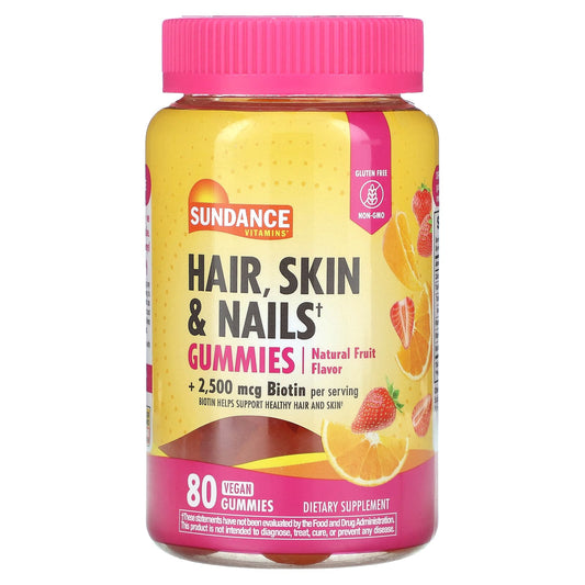 Sundance Vitamins, Hair, Skin & Nails Gummies, Natural Fruit, 80 Vegan Gummies - Image 1