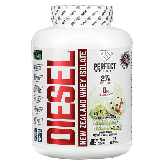 PERFECT Sports, Diesel, New Zealand Whey Isolate, Bubble Milk Tea, Honeydew Melon, 5 lbs (2.27 kg) - Image 1