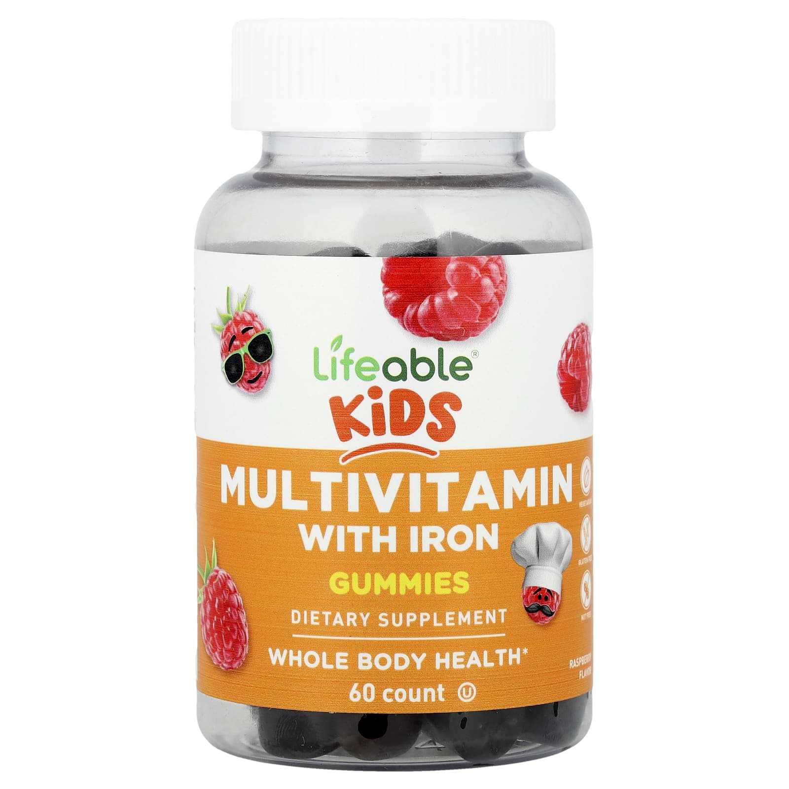 Lifeable, Kids, Multivitamin With Iron Gummies, Raspberry, 60 Gummies - Image 1