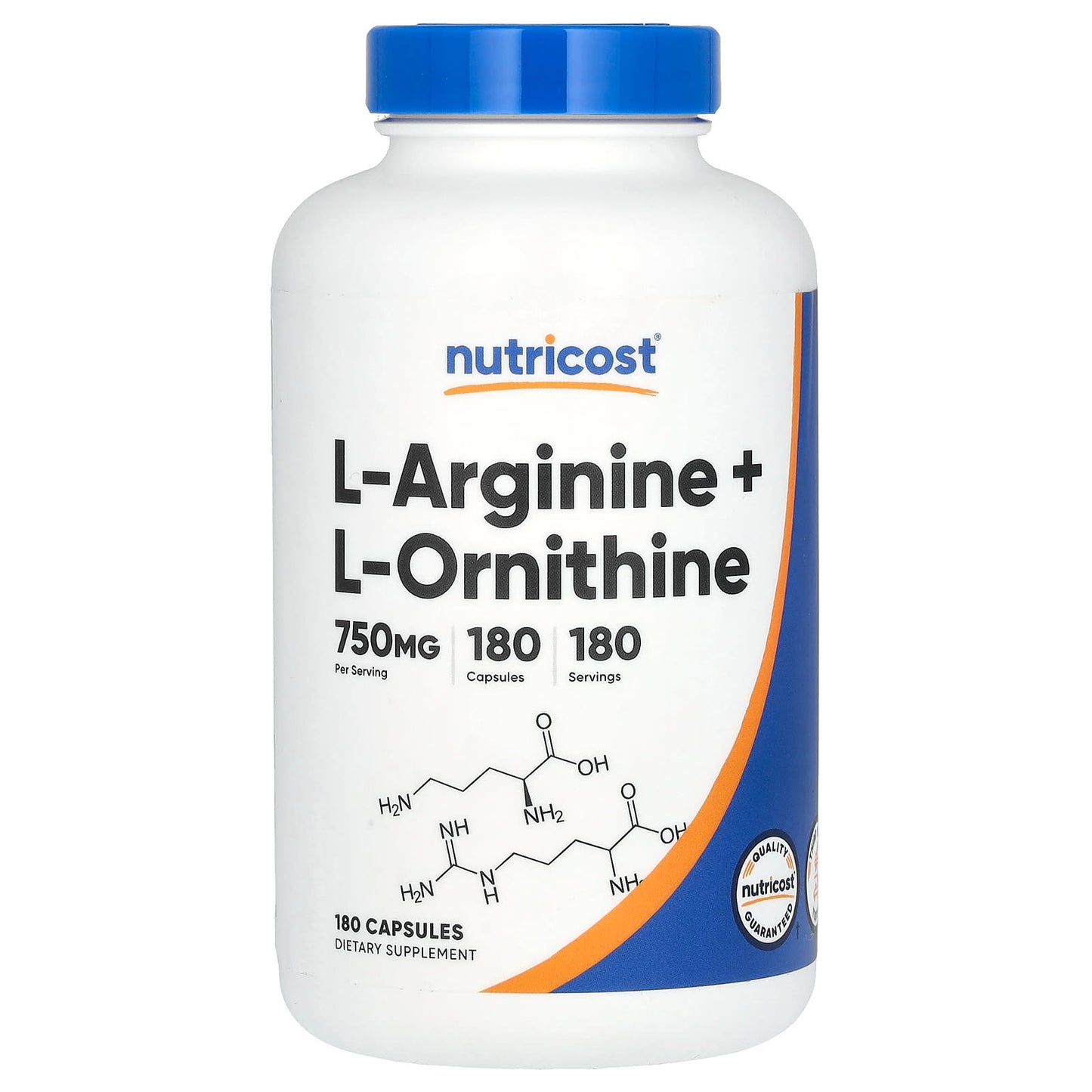 Nutricost, L-Arginine + L-Ornithine, 750 mg, 180 Capsules - Image 1
