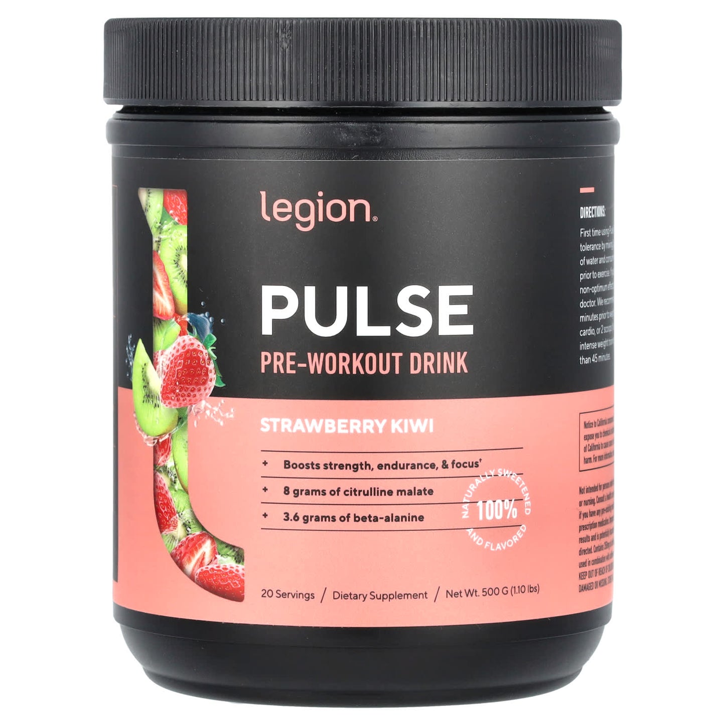 Legion Athletics, Pulse, Pre-Workout Drink, Strawberry Kiwi, 1.1 lbs (500 g) - Image 1