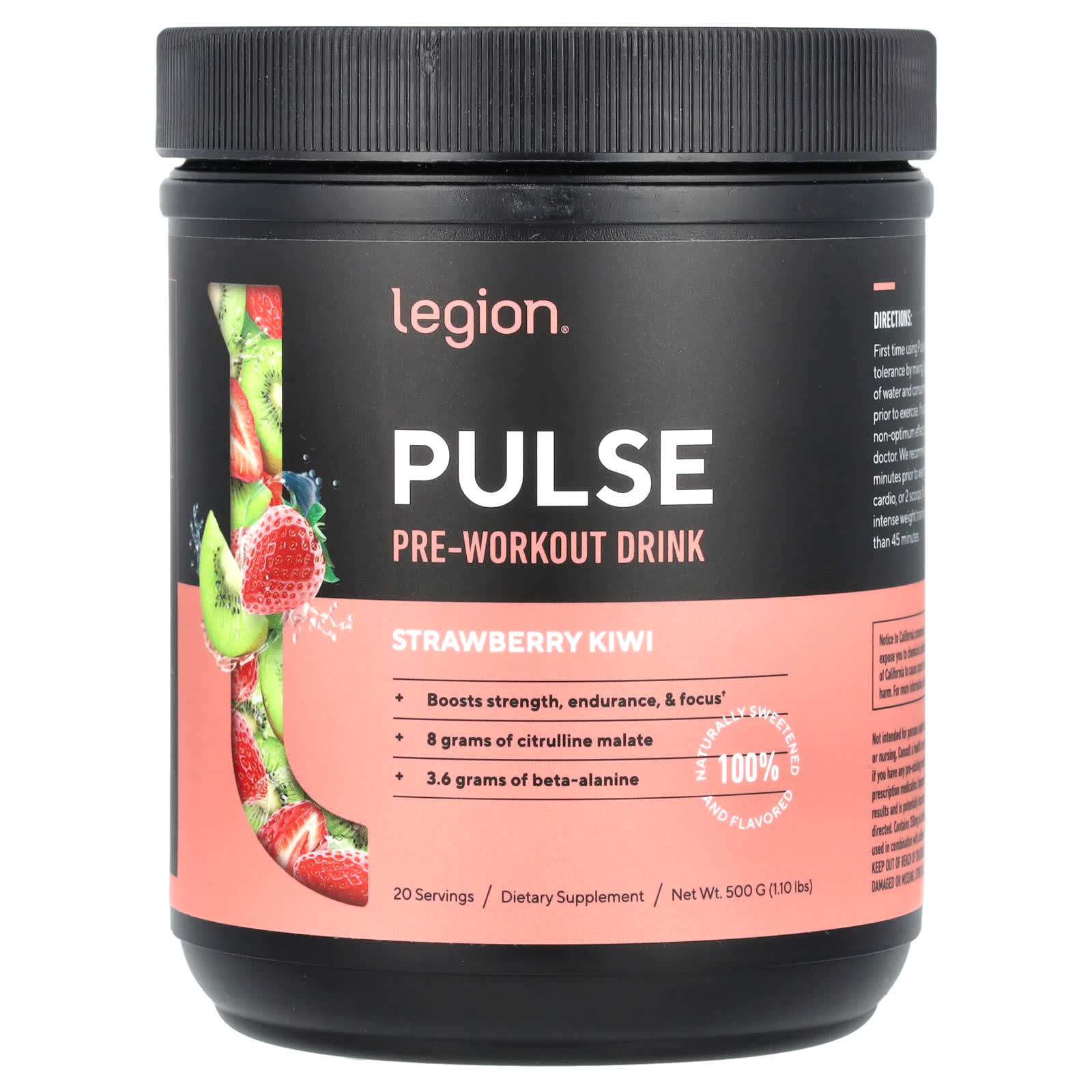 Legion Athletics, Pulse, Pre-Workout Drink, Strawberry Kiwi, 1.1 lbs (500 g) - Image 1