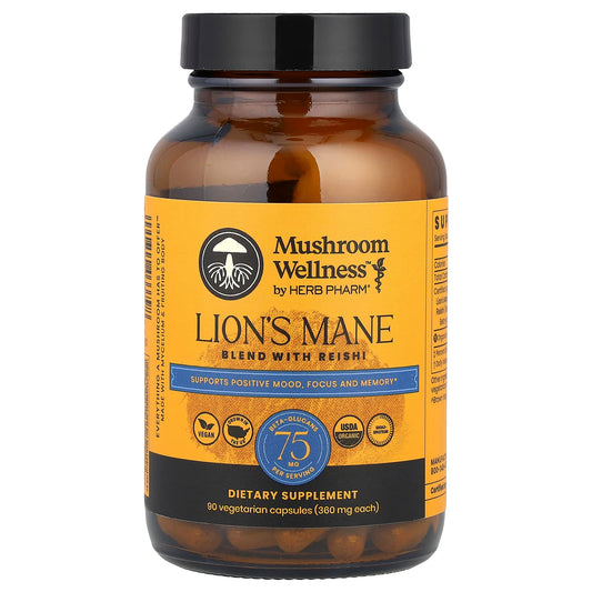 Lion's Mane & Reishi Mushroom Supplement, Vegan, USDA Organic, 90 Capsules - Image 1