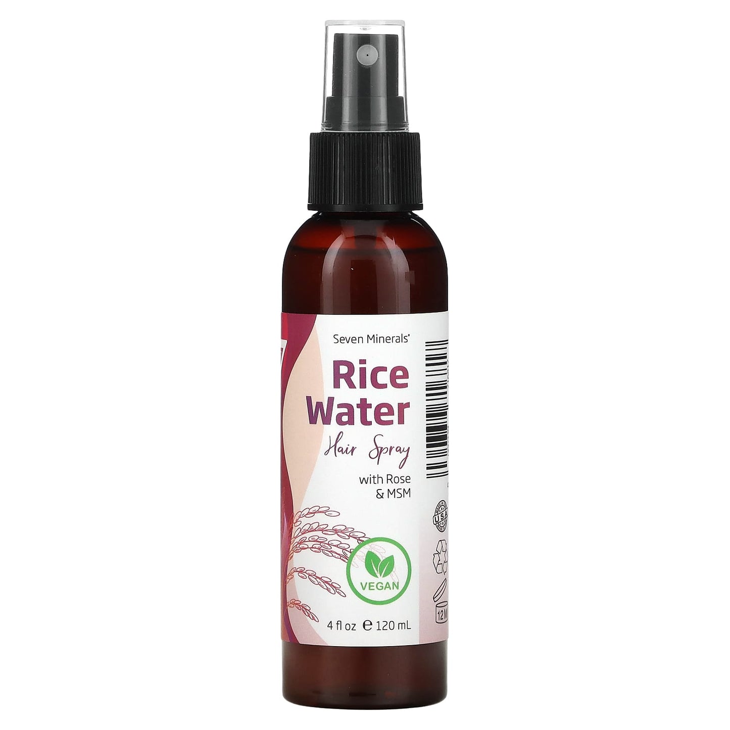 Seven Minerals, Rice Water Hair Spray with Rose & MSM, 4 fl oz (120 ml) - Image 1