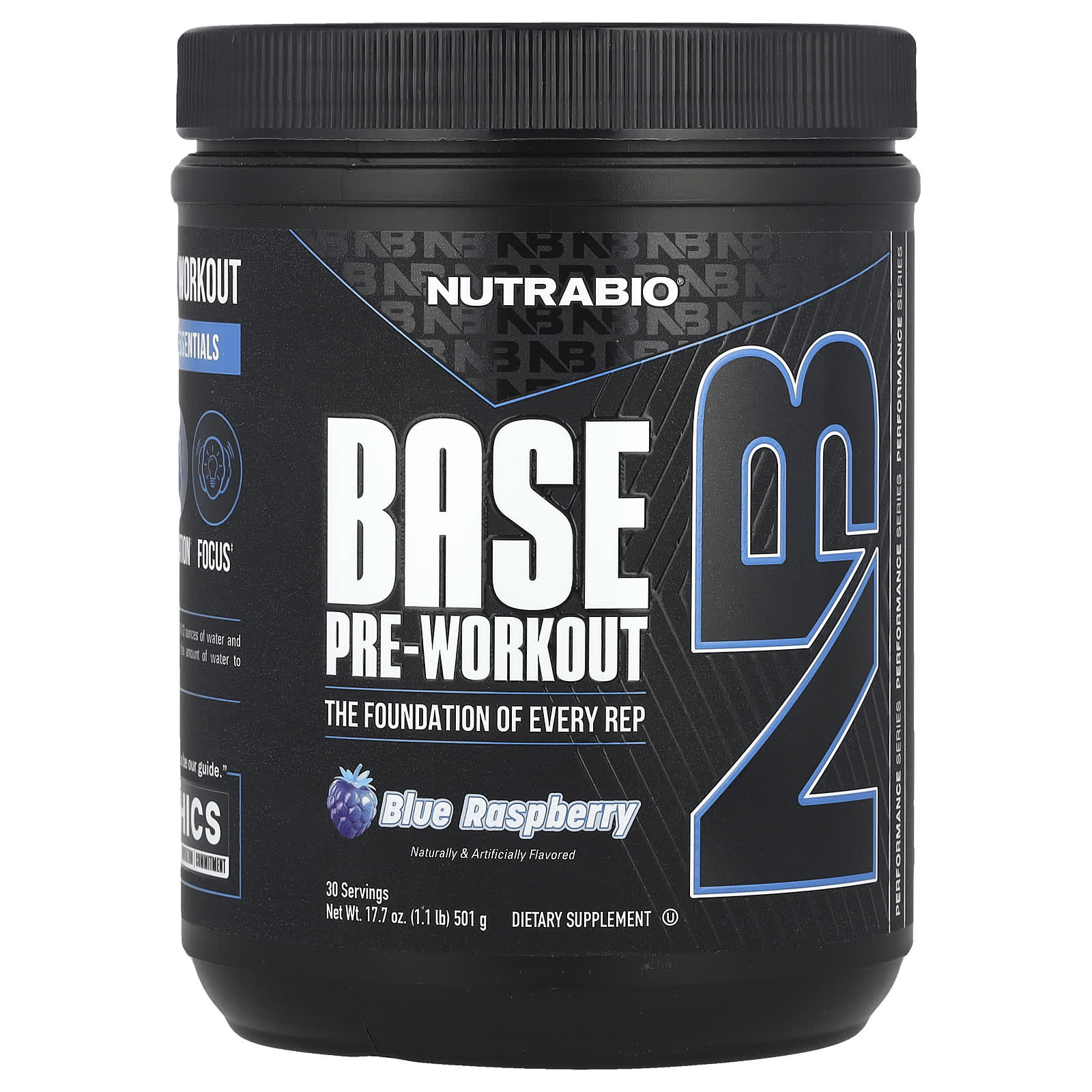 NutraBio, Base Pre-Workout, Blue Raspberry, 1.1 lb (501 g) - Image 1