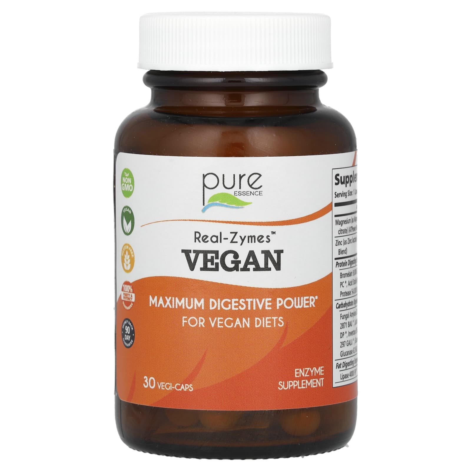 Pure Essence, Real-Zymes, Vegan, 30 Vegi-Caps - Image 1