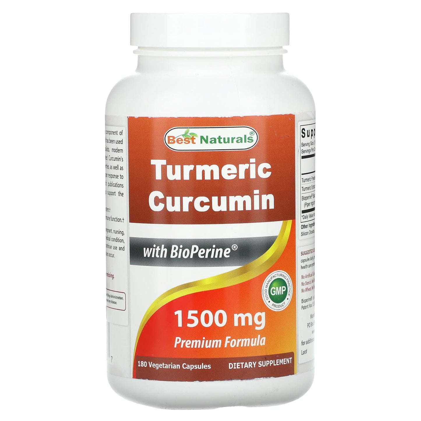 Turmeric Curcumin Supplement 180 Capsules - Best Naturals - Image 1