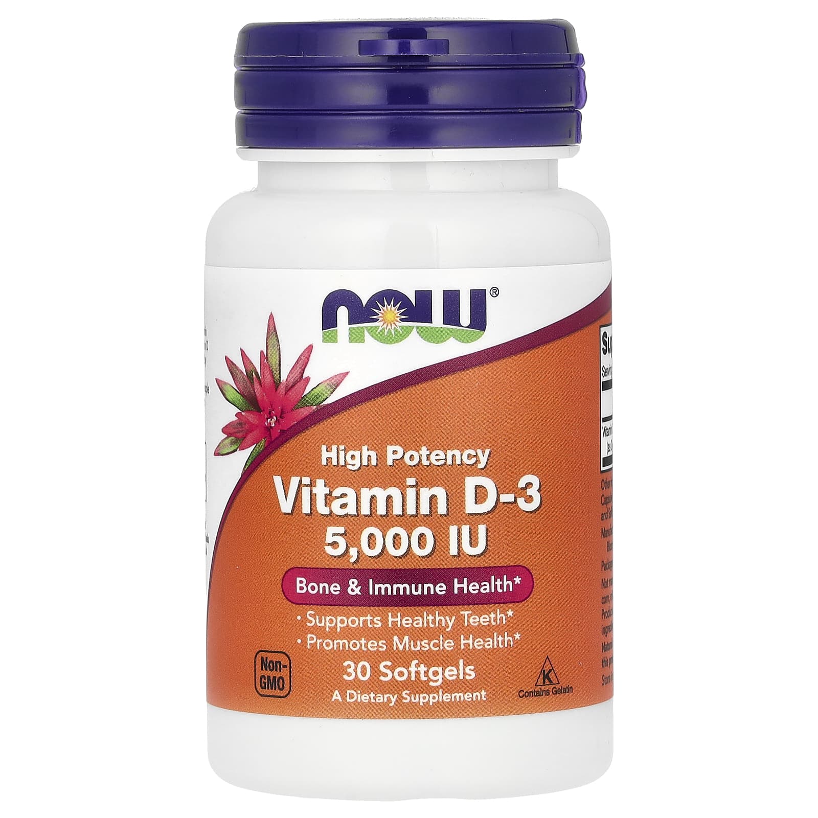 NOW Foods, Vitamin D-3, High Potency, 5,000 IU, 30 Softgels - Image 1