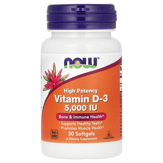 NOW Foods, Vitamin D-3, High Potency, 5,000 IU, 30 Softgels - Image 1