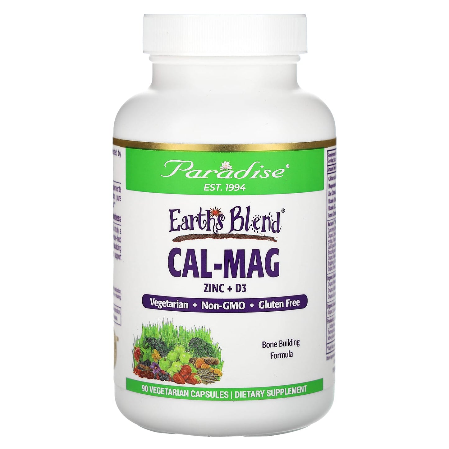 Paradise Herbs, Earth's Blend, Cal-Mag Zinc + D3, 90 Vegetarian Capsules - Image 1