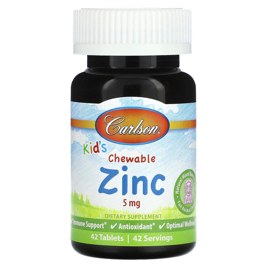 Carlson Kid's Chewable Zinc Supplement, Natural Mixed Berry, 5mg, 42 Tablets - Image 1
