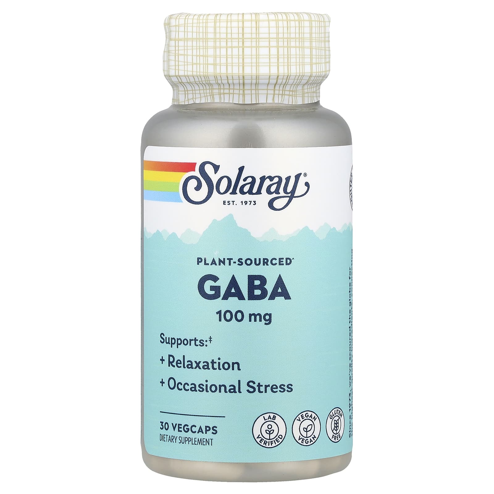 Solaray, Plant-Sourced GABA, 100 mg, 30 VegCaps - Image 1