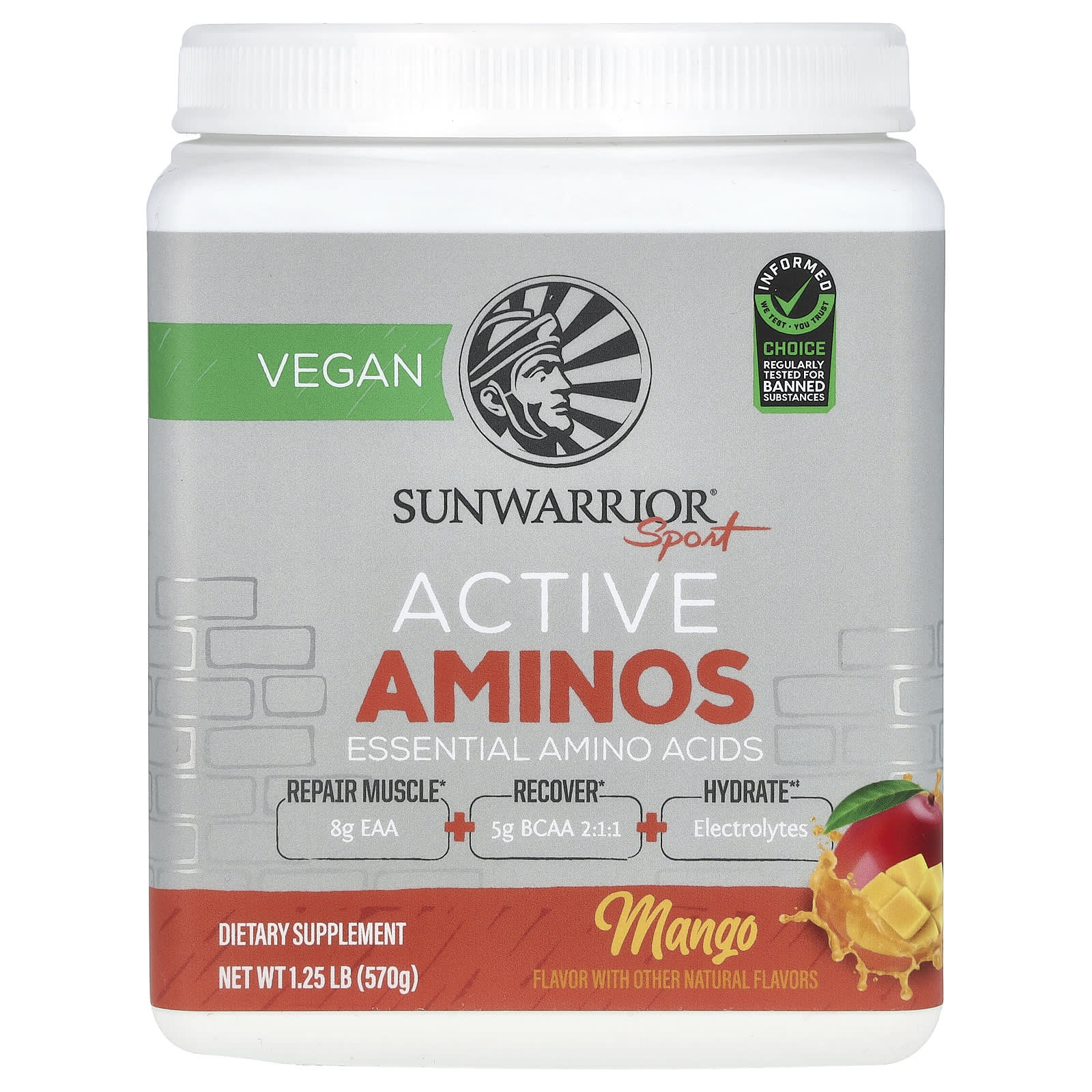 Sunwarrior, Sport, Active Aminos, Mango, 1.25 lb (570 g) - Image 1