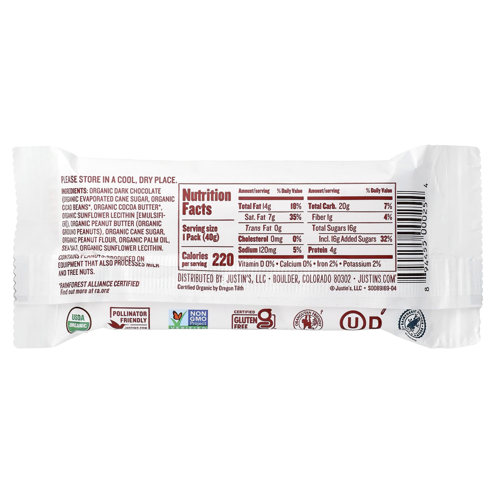 Justin's Organic Dark Chocolate Peanut Butter Cups, 2 Cups, 1.4 oz | USDA Organic - Image 2