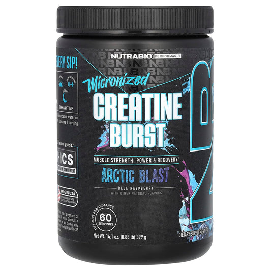 NutraBio, Micronized Creatine Burst, Arctic Blast Blue Raspberry, 0.88 lb (399 g) - Image 1