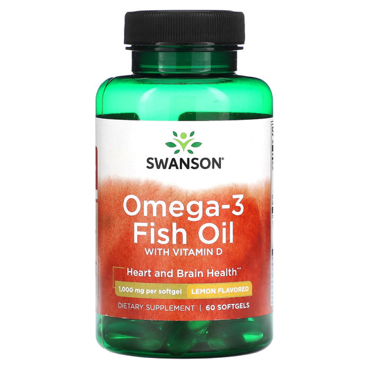 Swanson, Omega-3 Fish Oil with Vitamin D, Lemon, 60 Softgels - Image 1