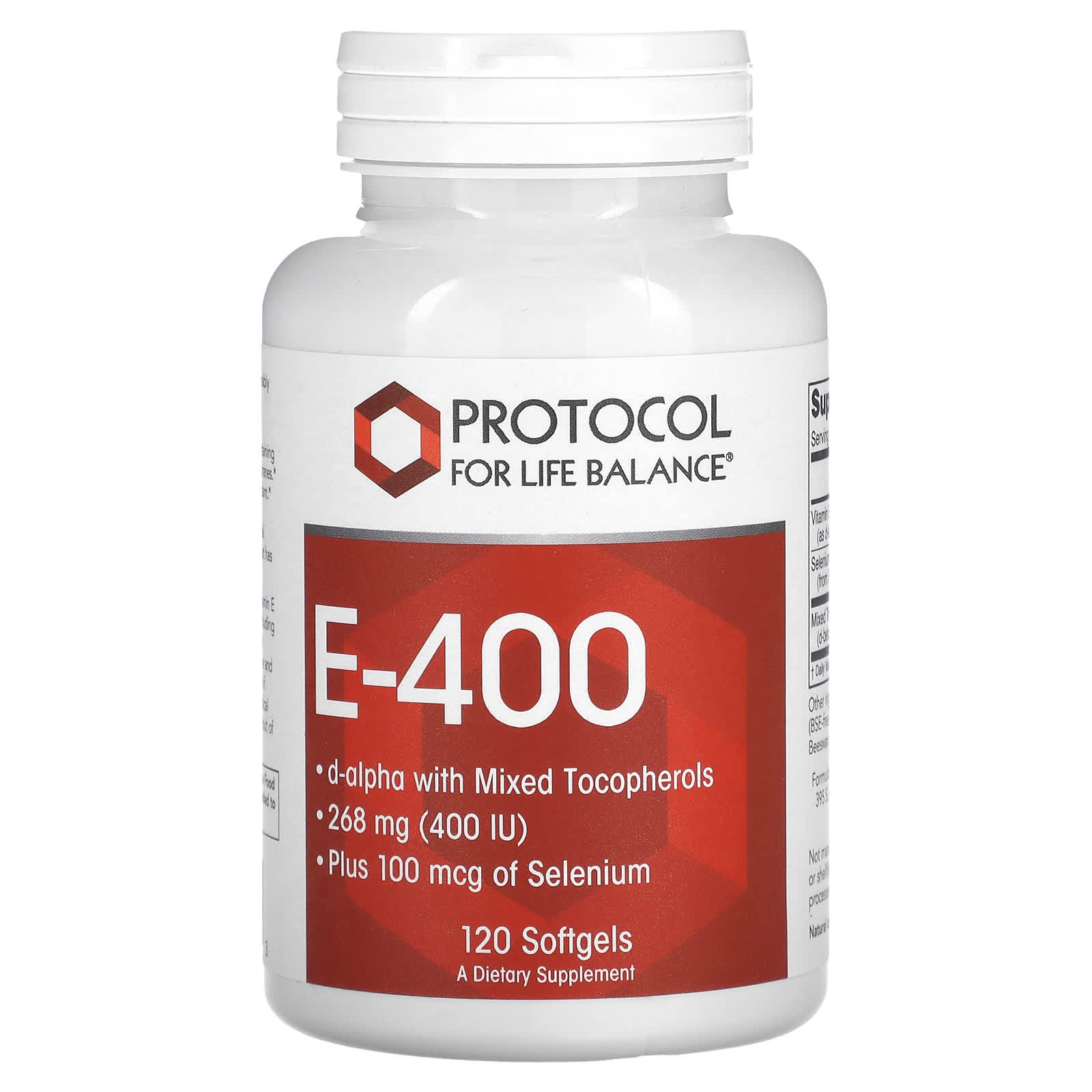 Protocol for Life Balance, E-400, 268 mg (400 IU), 120 Softgels - Image 1