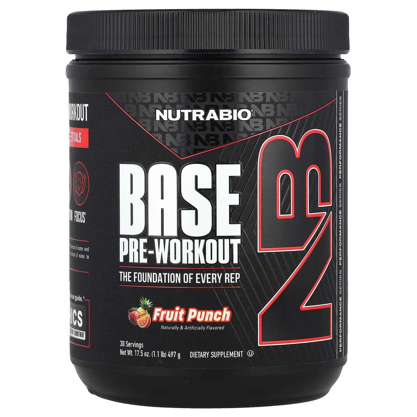NutraBio, Base Pre-Workout, Fruit Punch, 1.1 lb (497 g) - Image 1