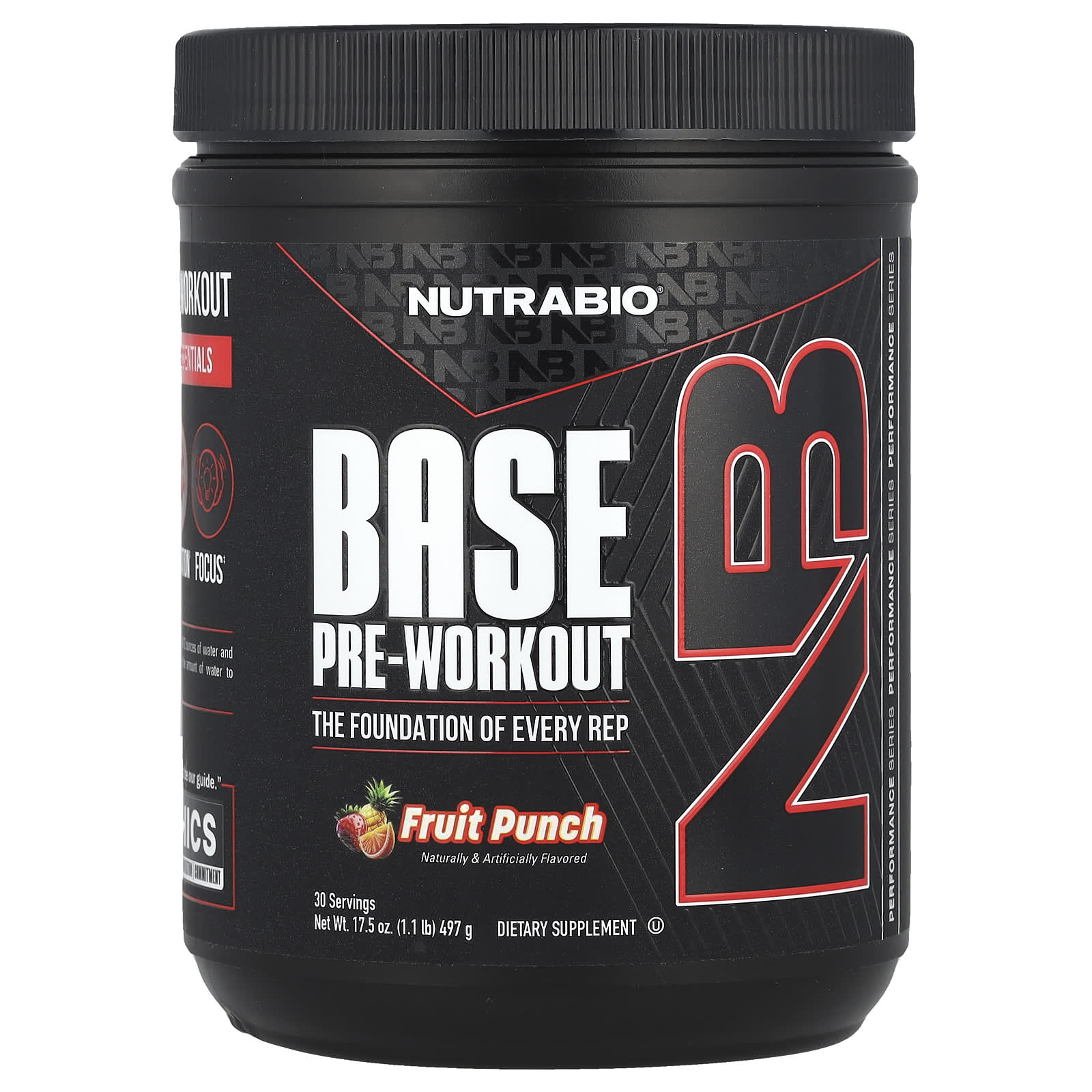 NutraBio, Base Pre-Workout, Fruit Punch, 1.1 lb (497 g) - Image 1