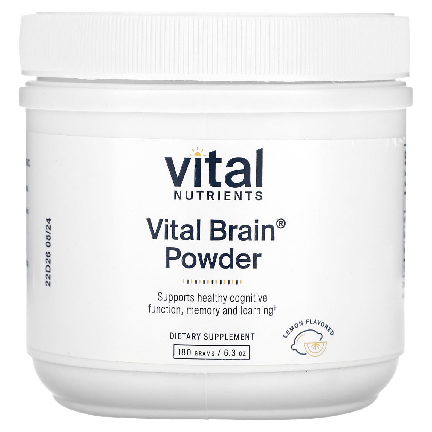 Vital Nutrients, Vital Brain Powder, Lemon, 6.3 oz (180 g) - Image 1