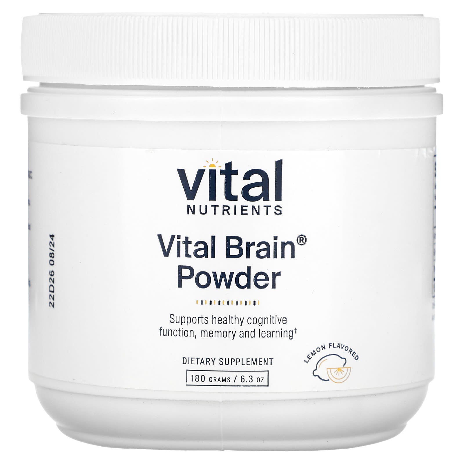 Vital Nutrients, Vital Brain Powder, Lemon, 6.3 oz (180 g) - Image 1