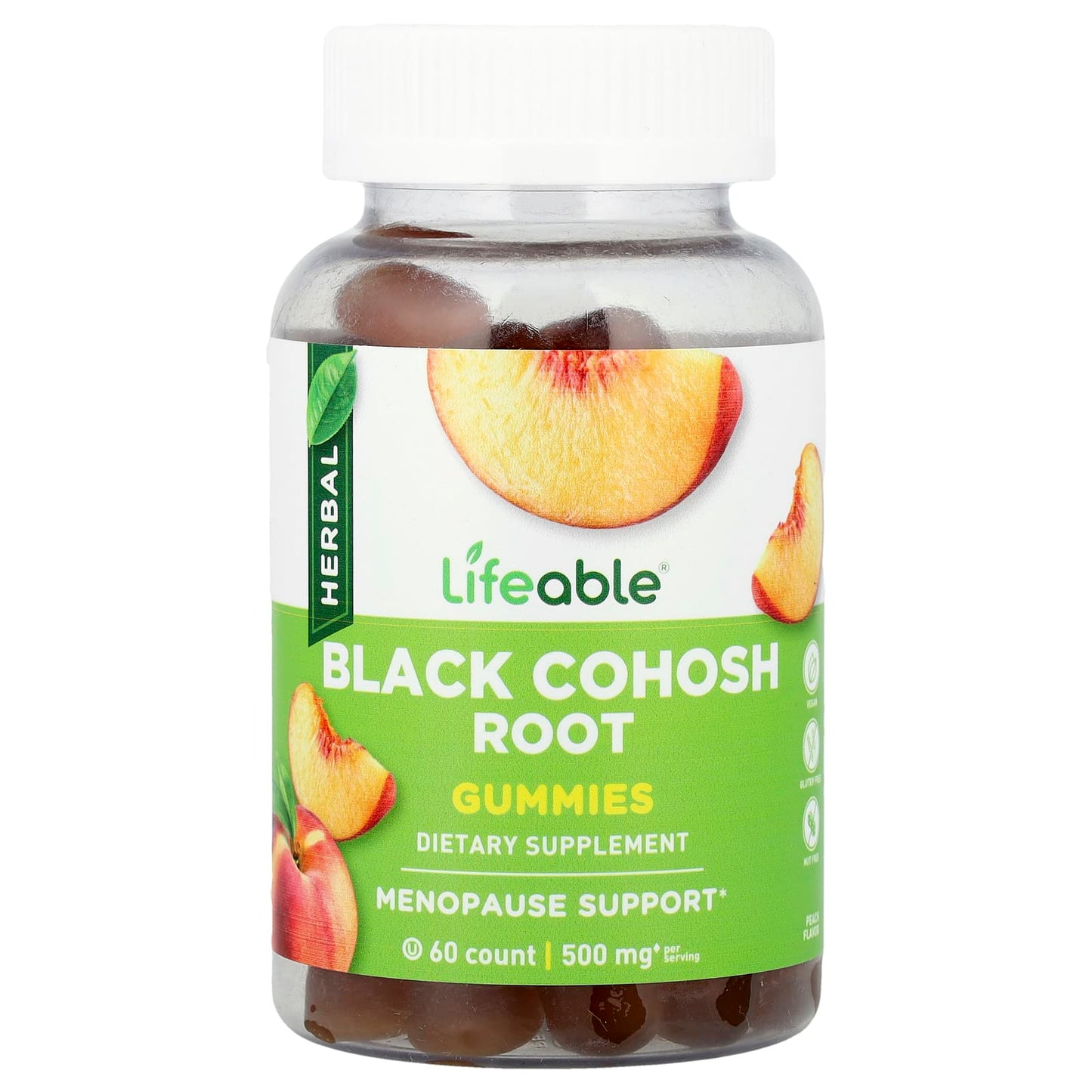 Lifeable, Black Cohosh Root Gummies, Peach, 60 Gummies (25 mg per Gummy) - Image 1