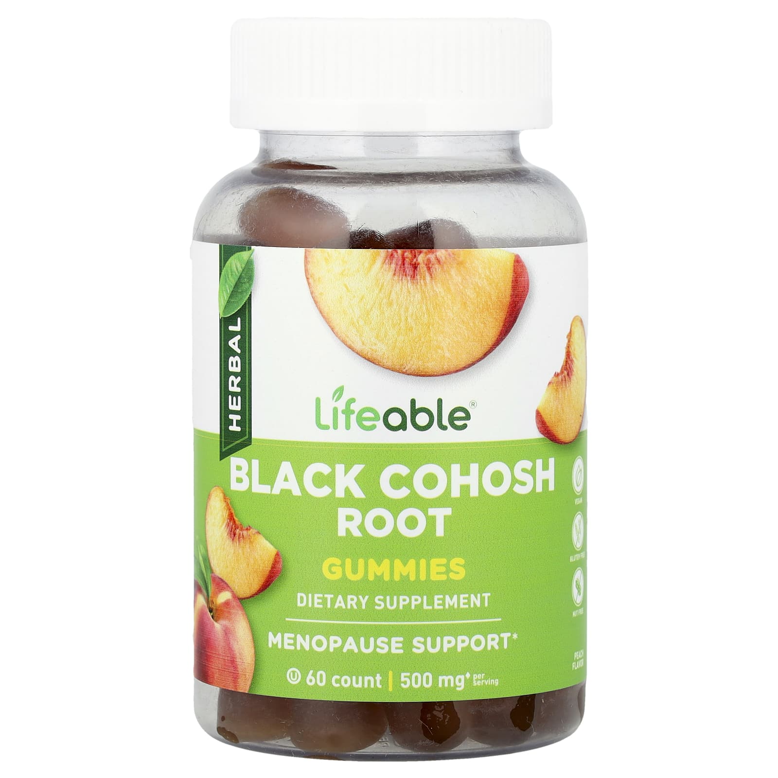Lifeable, Black Cohosh Root Gummies, Peach, 60 Gummies (25 mg per Gummy) - Image 1