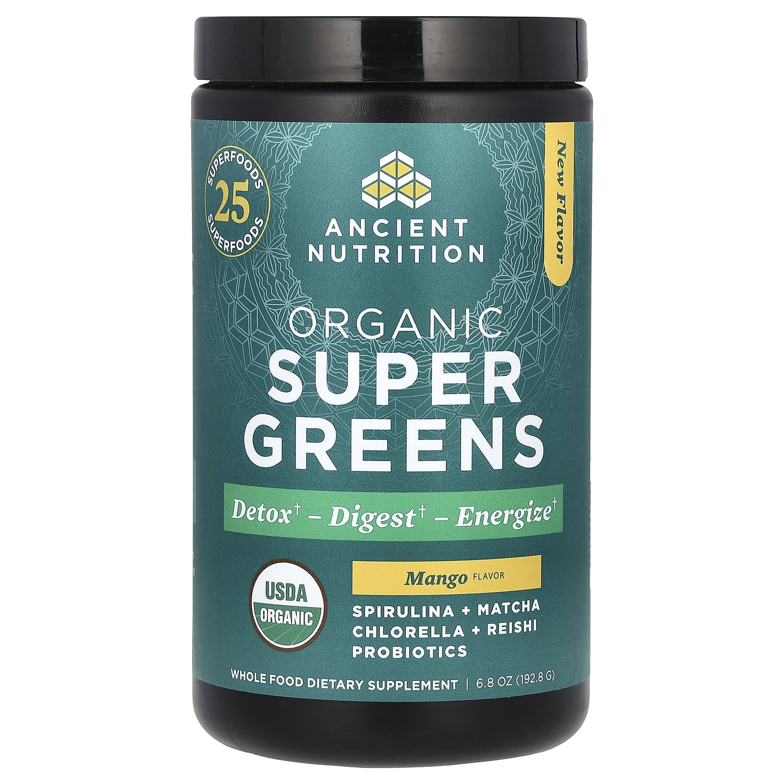 Transform Your Health with Ancient Nutrition Organic SuperGreens Mango, 6.8 oz - Image 1