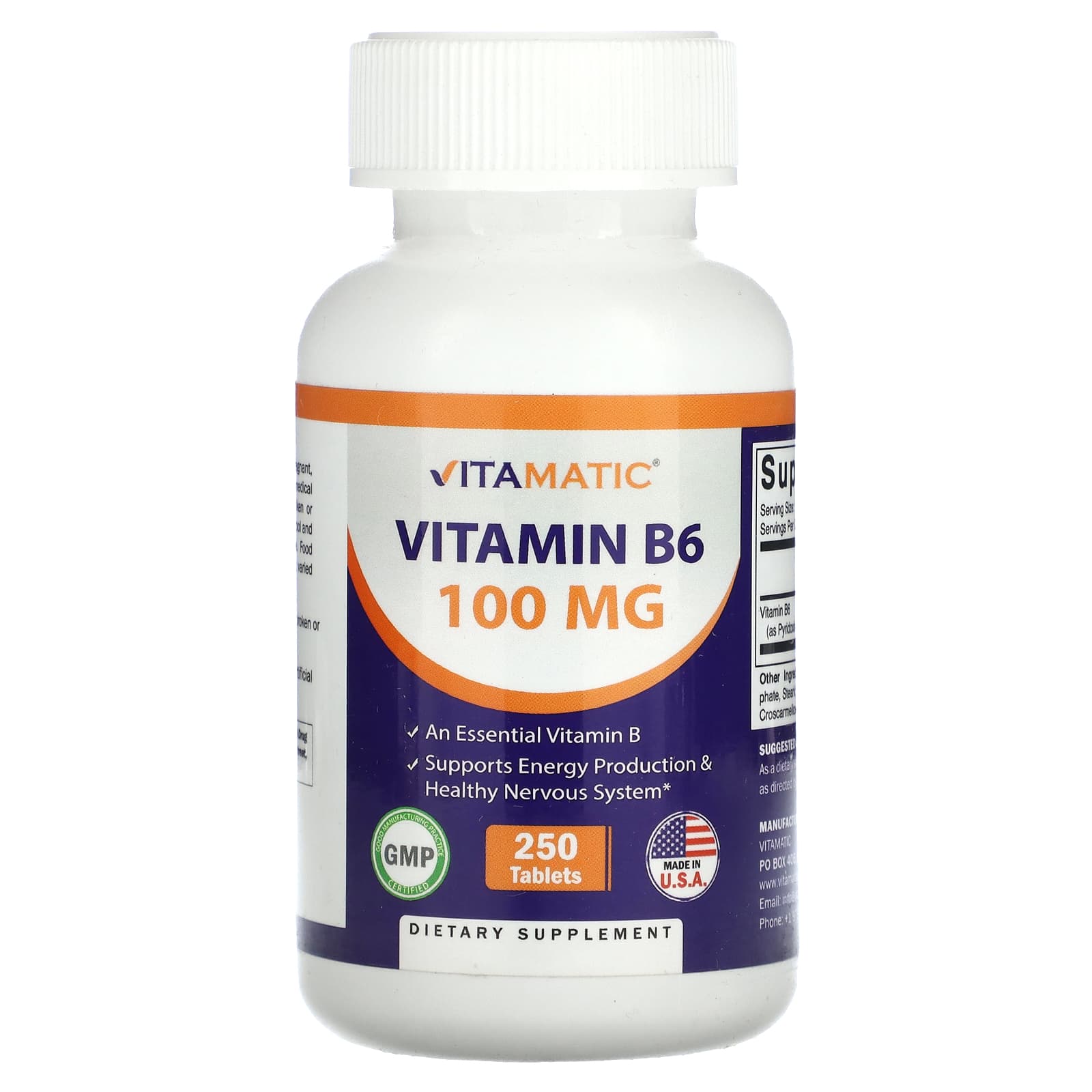Vitamatic, Vitamin B6 , 100 mg , 250 Tablets - Image 1