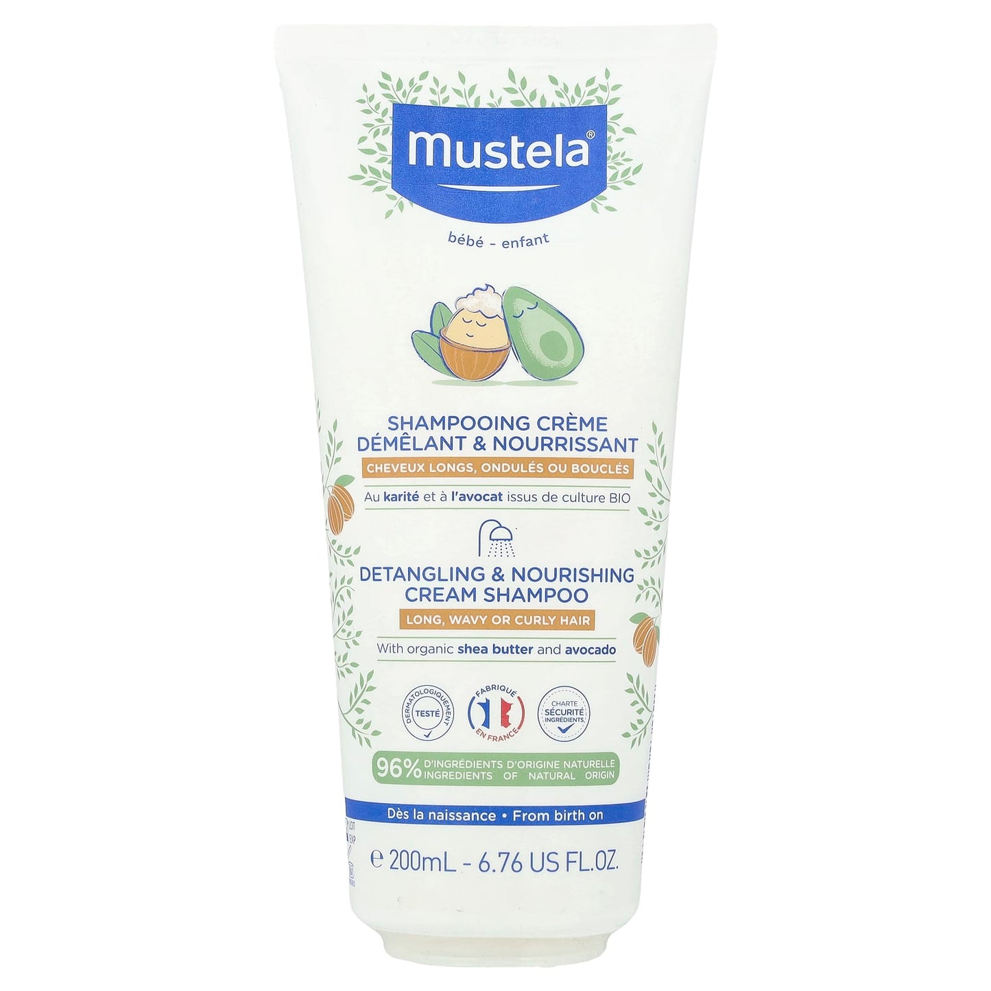 Mustela, Baby, Detangling & Nourishing Cream Shampoo, Long, Wavy or Curly Hair, 6.76 fl oz (200 ml) - Image 1