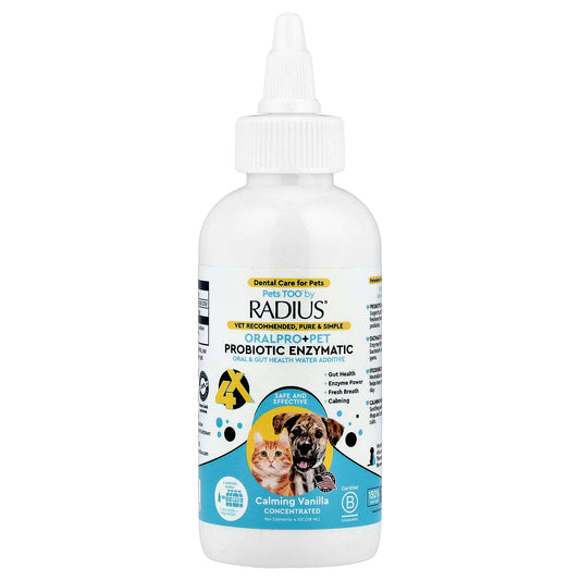 RADIUS, Pets Too™, OralPro + Pet Probiotic Enzymatic, Oral & Gut Health Water Additive, Calming Vanilla, 4 oz (118 ml) - Image 1