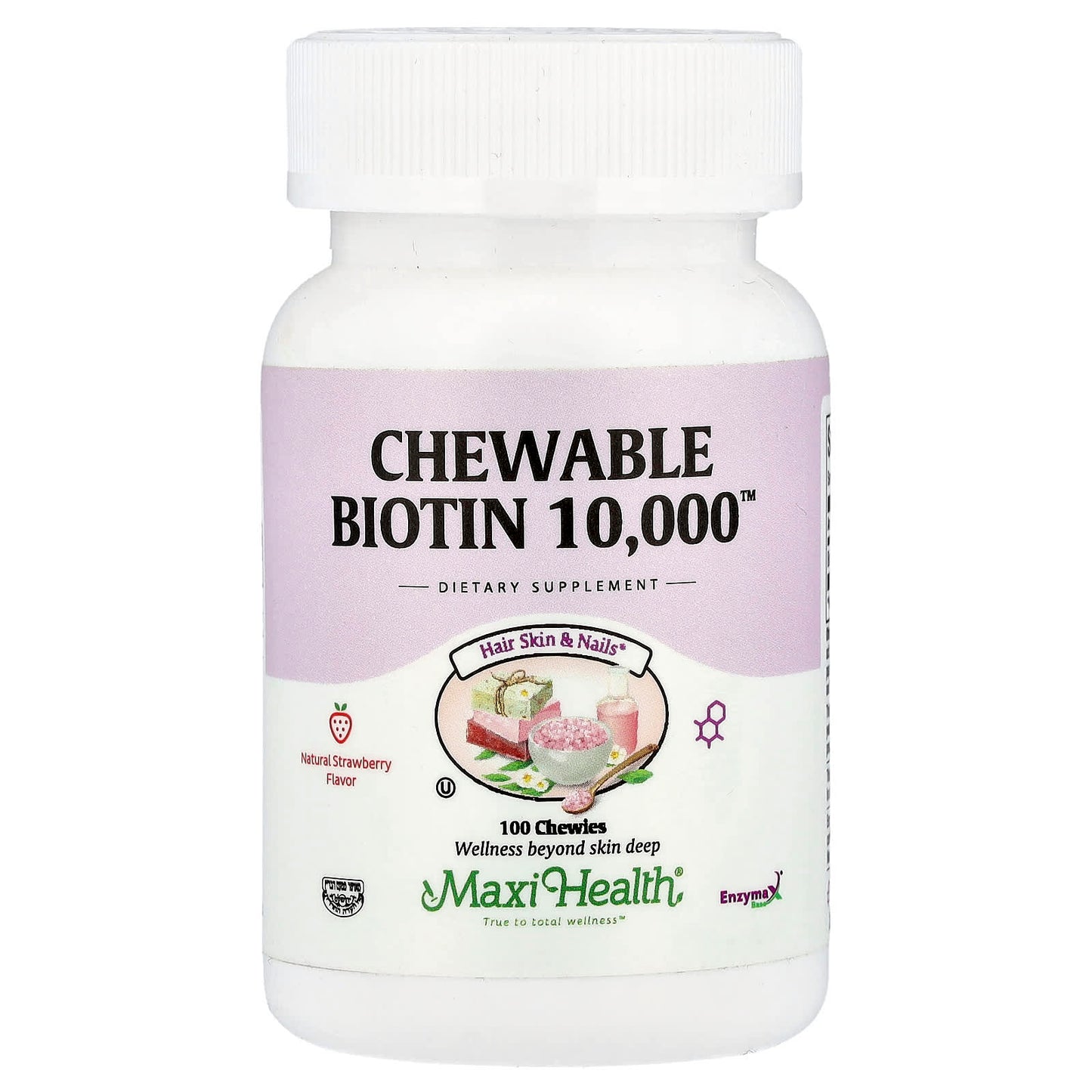 Maxi Health, Chewable Biotin 10,000™, Natural Strawberry, 10,000 mcg, 100 Chewies - Image 1