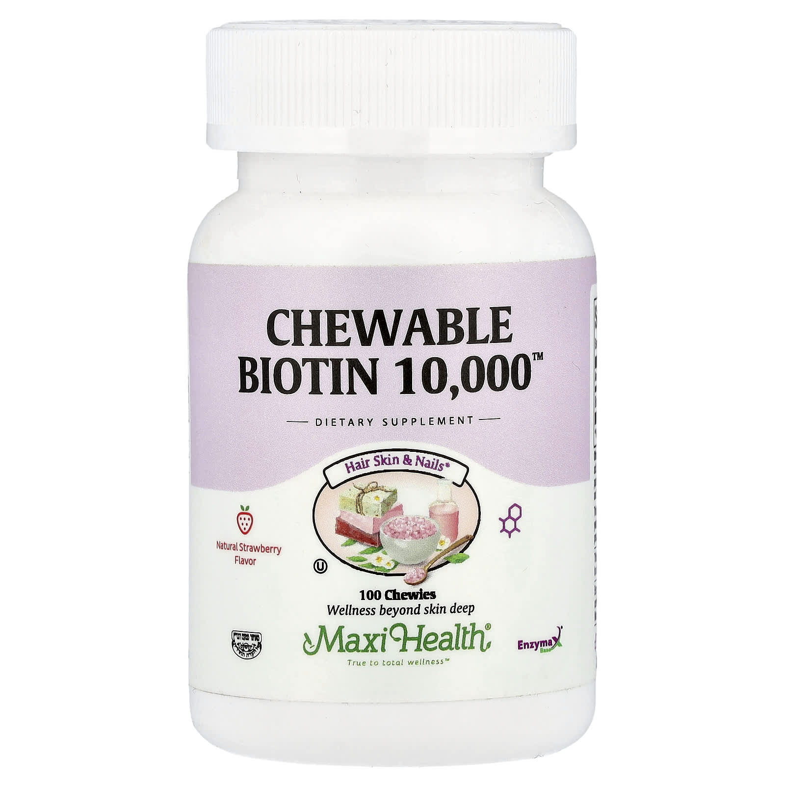 Maxi Health, Chewable Biotin 10,000™, Natural Strawberry, 10,000 mcg, 100 Chewies - Image 1