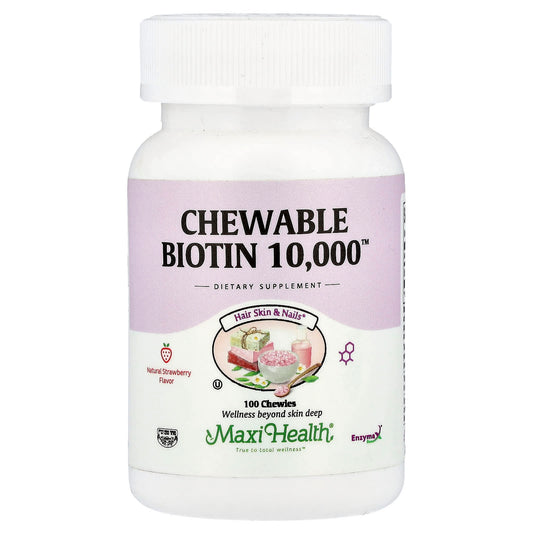 Maxi Health, Chewable Biotin 10,000™, Natural Strawberry, 10,000 mcg, 100 Chewies - Image 1